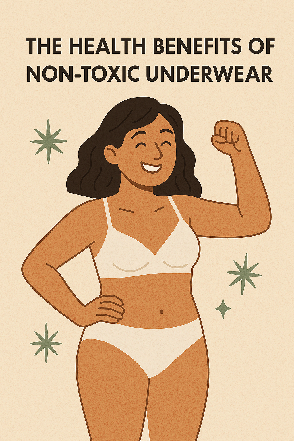 Sketch of a happy woman shown. She is happy to be wearing natural organic undergarments