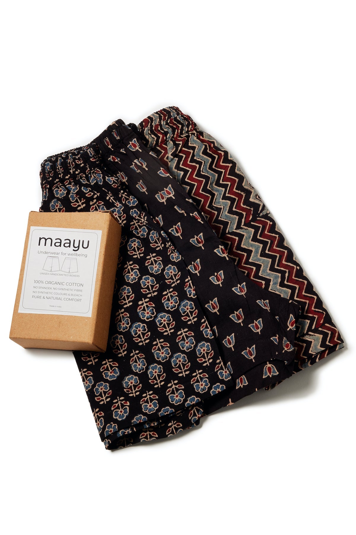 Women's 100% Organic Cotton Boxers | Hand Block-printed Natural-dyed | Mix Prints And Colors Combo Pack Of 3 |
