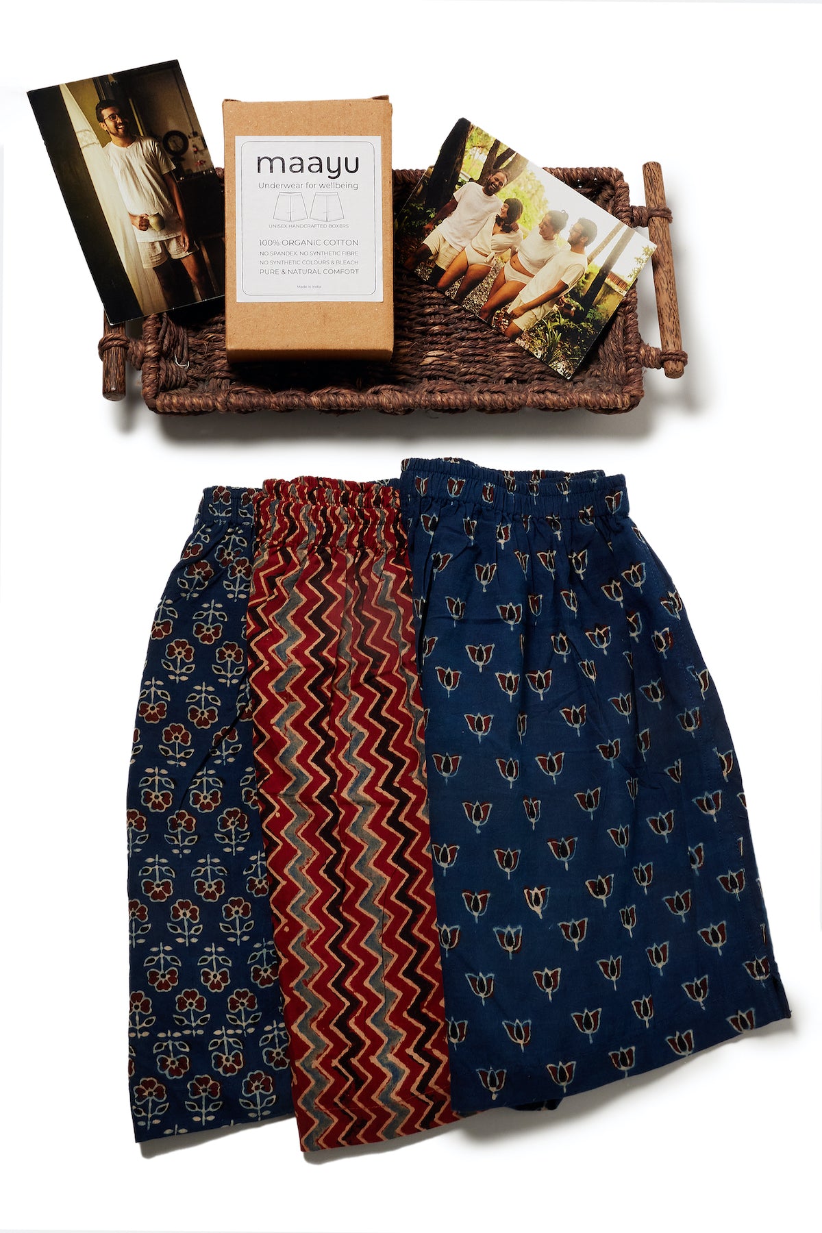 Women's Organic Cotton Boxer Shorts  Hand Block-printed Natural-dyed –  Maayu