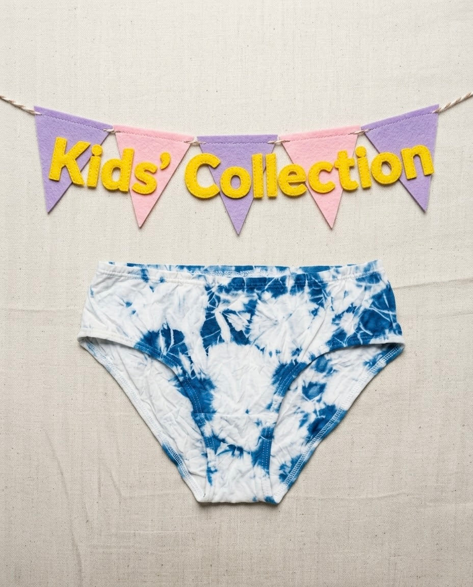 100% Girls Organic Cotton Underwear | Girl's Panty |  Indigo Splash Blue
